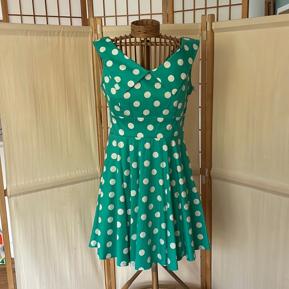Adorable teal polka dot pinup dress size M